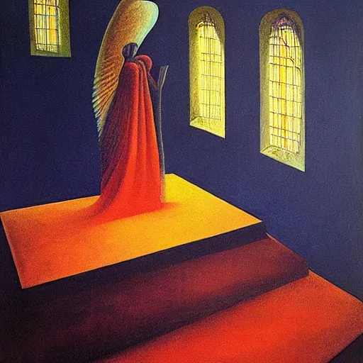 Image similar to “ stairway to heaven, oil painting by remedios varo, bright colors, epic scale ”