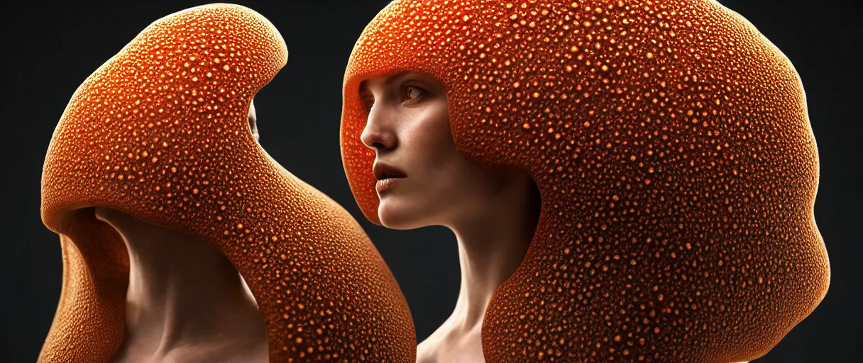 Image similar to hyperrealist highly detailed english medieval portrait of high fashion model wearing fungal fungus fungal growpth mycelia mycel mycelia funal spores spores mycel network armor, lopsided obscure body shape, radiating atomic neon corals, concept art pascal blanche dramatic studio lighting 8k wide angle shallow depth of field