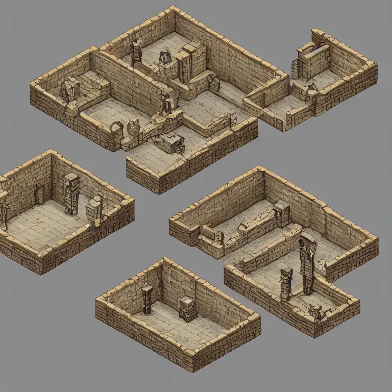 Prompt: isometric top down dungeon backrooms painted in the style of Tadai Ando