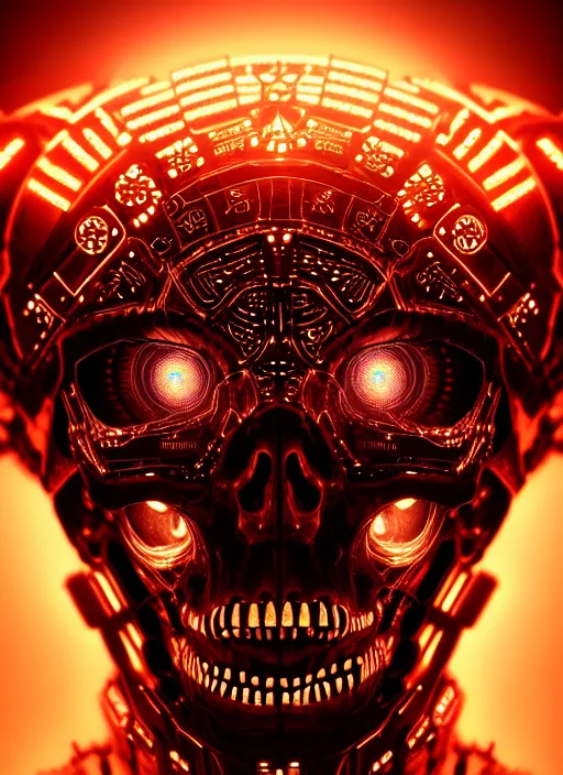 Image similar to extreme close up, portrait of a cyber skeleton, glowing runes surrounding, armor made of glowing runes, intricate, elegant, glowing lights, highly detailed, digital painting, artstation, concept art, smooth, sharp focus, illustration, art by wlop, mars ravelo and greg rutkowski