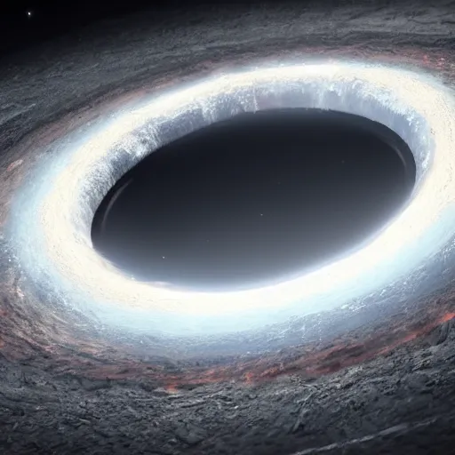 Image similar to artist's rendition of a black hole, 8 k, unreal engine render, highly detailed