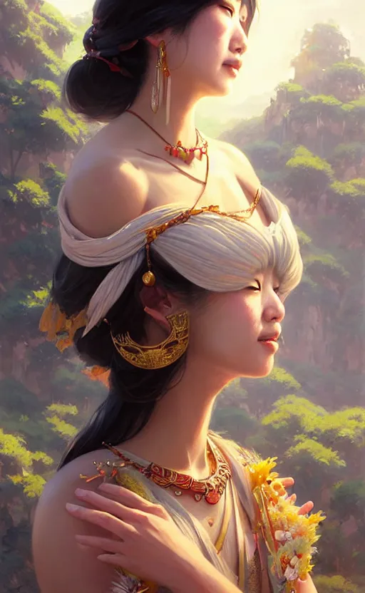 Image similar to a beautiful taiwan goddess with sundress with jewelry | | winter, realistic shaded, unpleasant face, good looking, fine details, realistic shaded lighting poster by greg rutkowski, magali villeneuve, artgerm, jeremy lipkin and michael garmash and macoto takahashi