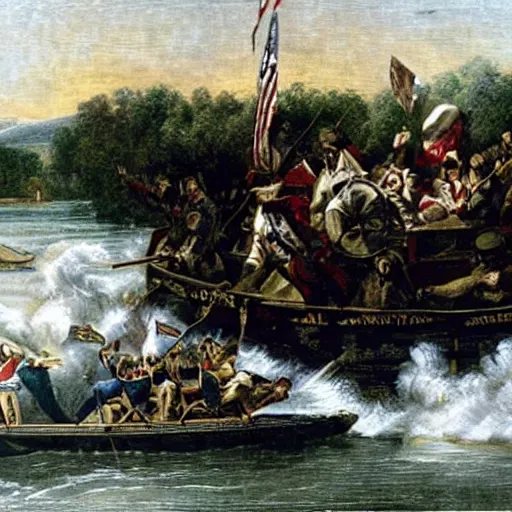 Image similar to Washington crosses the Delaware in a monster truck