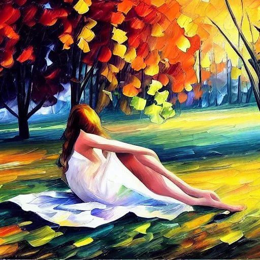 Image similar to “girl lying by a grave, style of Leonid afremov”