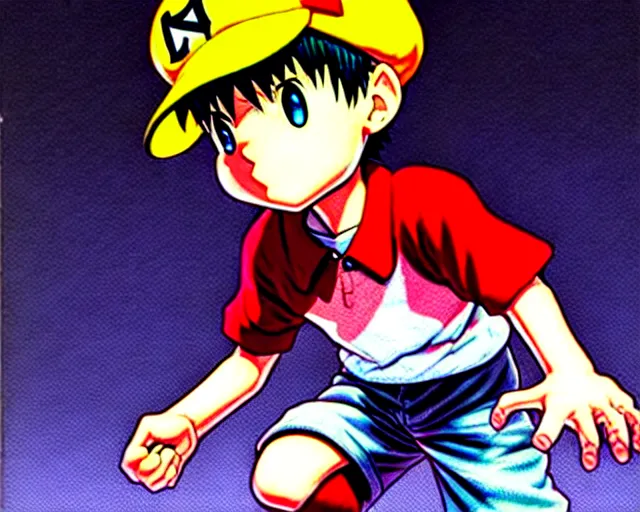 Image similar to ness from earthbound, highly detailed anime illustration, by takeshi obata, yoshitaka amano, ross tran, hirohiko araki, koyoharu gotouge