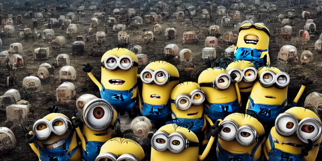 Image similar to minions taking over the world, post-apocalyptic, cinematic, 8k UHD