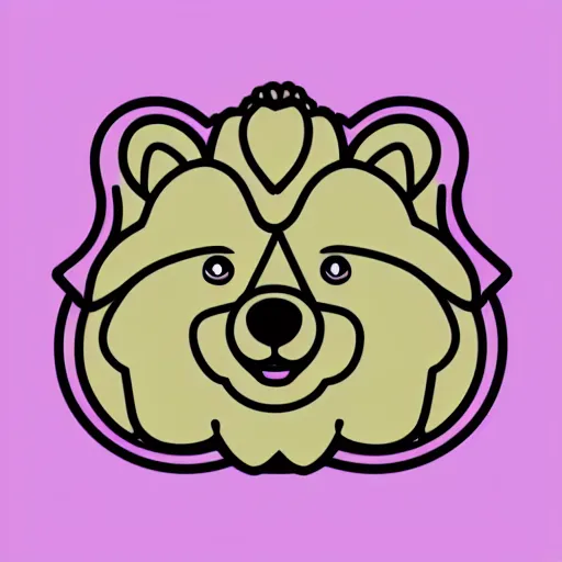 Image similar to a cute pink fluffy vector podcast logo of a streaming bear, golden ratio, iconic, award winning, line art, bold, playful