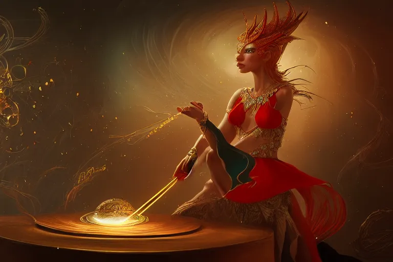 Image similar to Magician, female, fantasy, bangles, explosion, dramatic, intricate, elegant, highly detailed, digital painting, artstation, concept art, smooth, sharp focus, illustration, art by Hieronomous Bosch, octane render