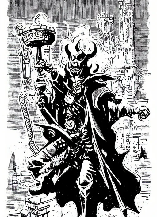 Prompt: highly detailed, wizard with a dungeon background by mike mignola