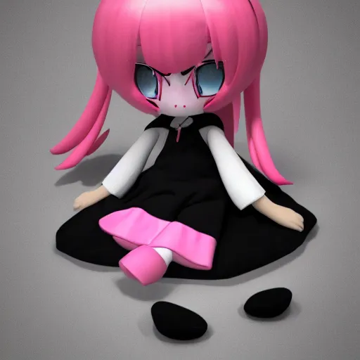 Image similar to cute fumo plush of a girl who is just about fed up with your shit, black and white and pink, vray