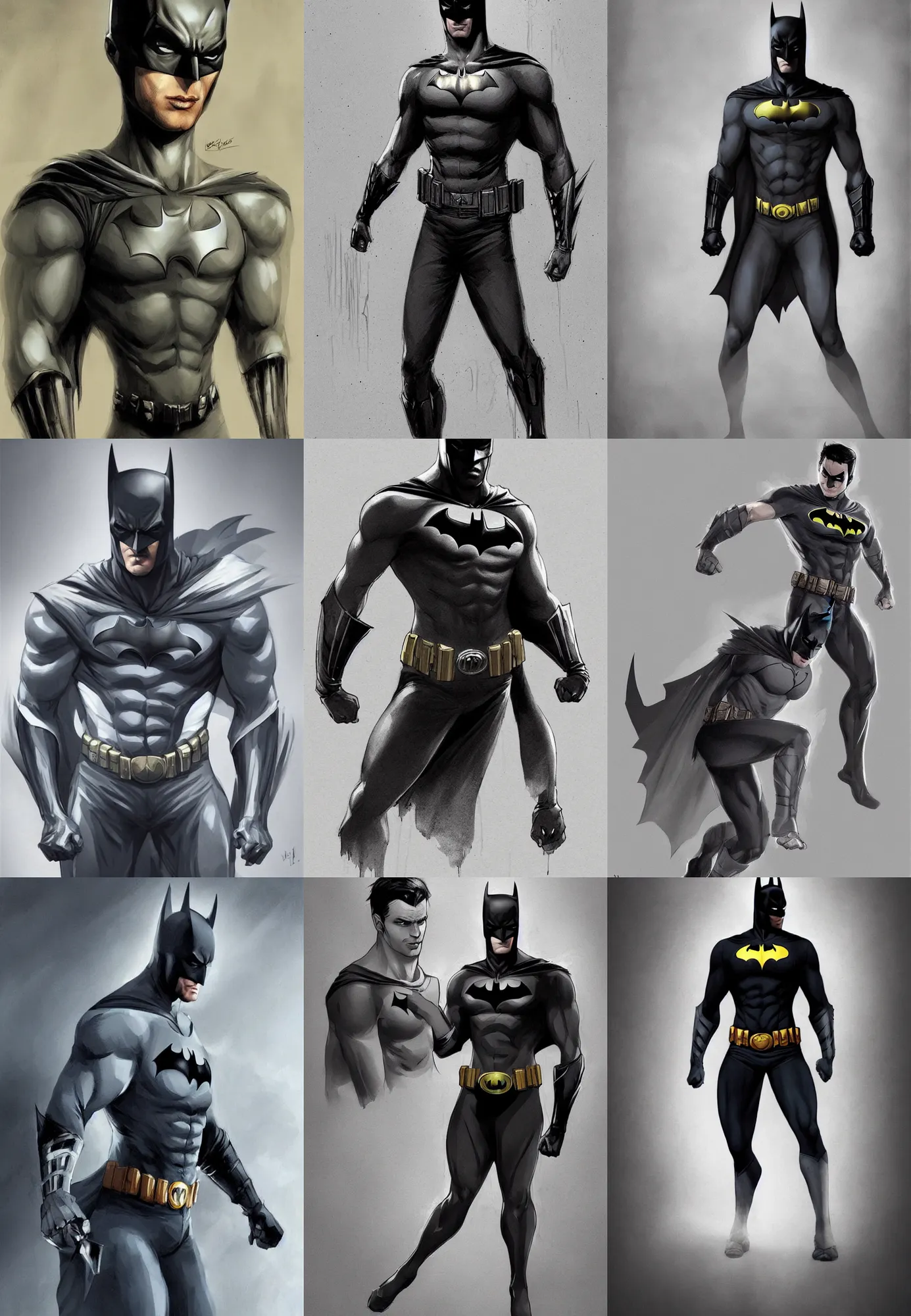 Prompt: a cute calm handsome young adult male muscular slim blu skin batman with grey light tight clothes concept art in the style of lee bermejo and greg rutkowski