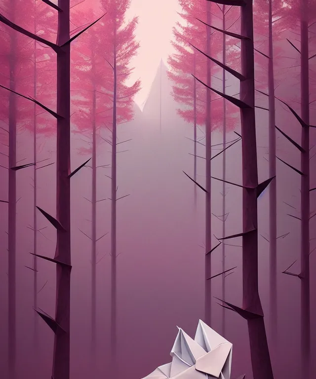 Prompt: origami forest by pawel nolbert