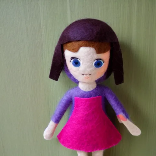 Prompt: portrait of real girl dora the explorer, felt doll