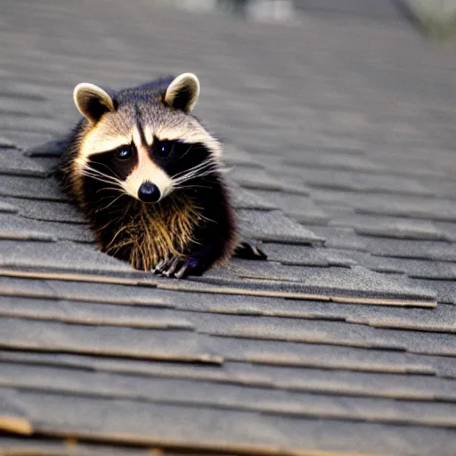 Prompt: raccoon on roof, backlit,