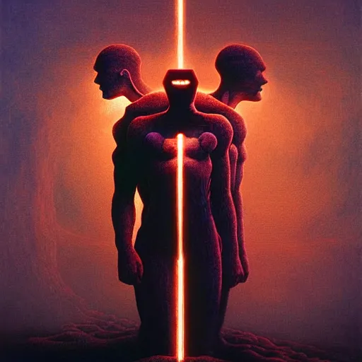 Image similar to the fantastic four by beksinski and tristan eaton, dark neon trimmed beautiful dystopian digital art