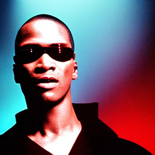 Prompt: morpheus from the matrix, blue red pill, black background, dramatic lighting, cinematic composition