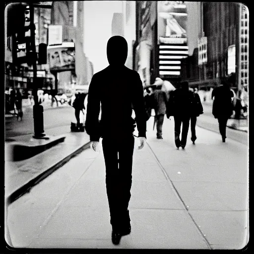 Prompt: An enderman walking the streets of new york, photography, polaroid