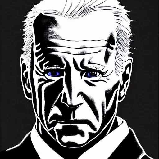 Image similar to Joe Biden standing with his arms crossed looking sinister, by Tsutomu Nihei, highly detailed