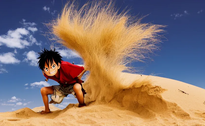 Image similar to a luffy in sand dunes, photography