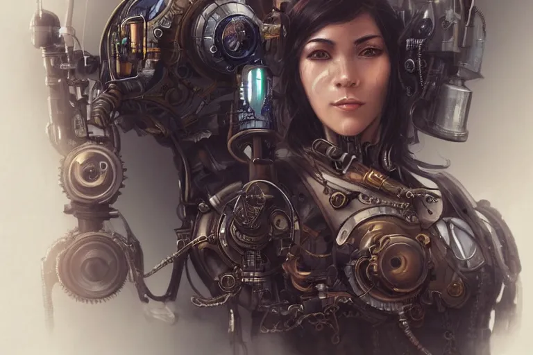 Image similar to “ a extremely detailed stunning portraits of steampunk cyborg by allen william on artstation ”