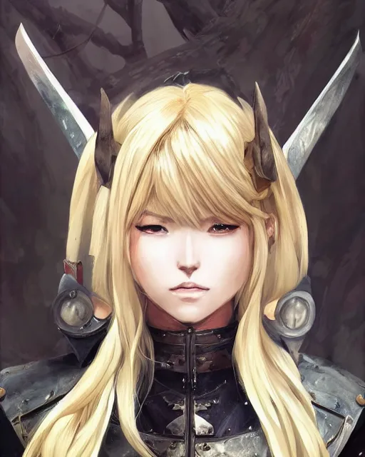 Image similar to An anime portrait of Ssunbuki as a blonde huntress from Skyrim, by Stanley Artgerm Lau, WLOP, Rossdraws, James Jean, Andrei Riabovitchev, Marc Simonetti, and Sakimichan, tranding on artstation, ultra realistic