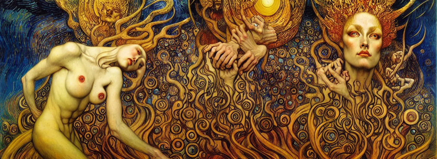 Image similar to Divine Chaos Engine by Karol Bak, Jean Delville, William Blake, Gustav Klimt, and Vincent Van Gogh, symbolist, visionary