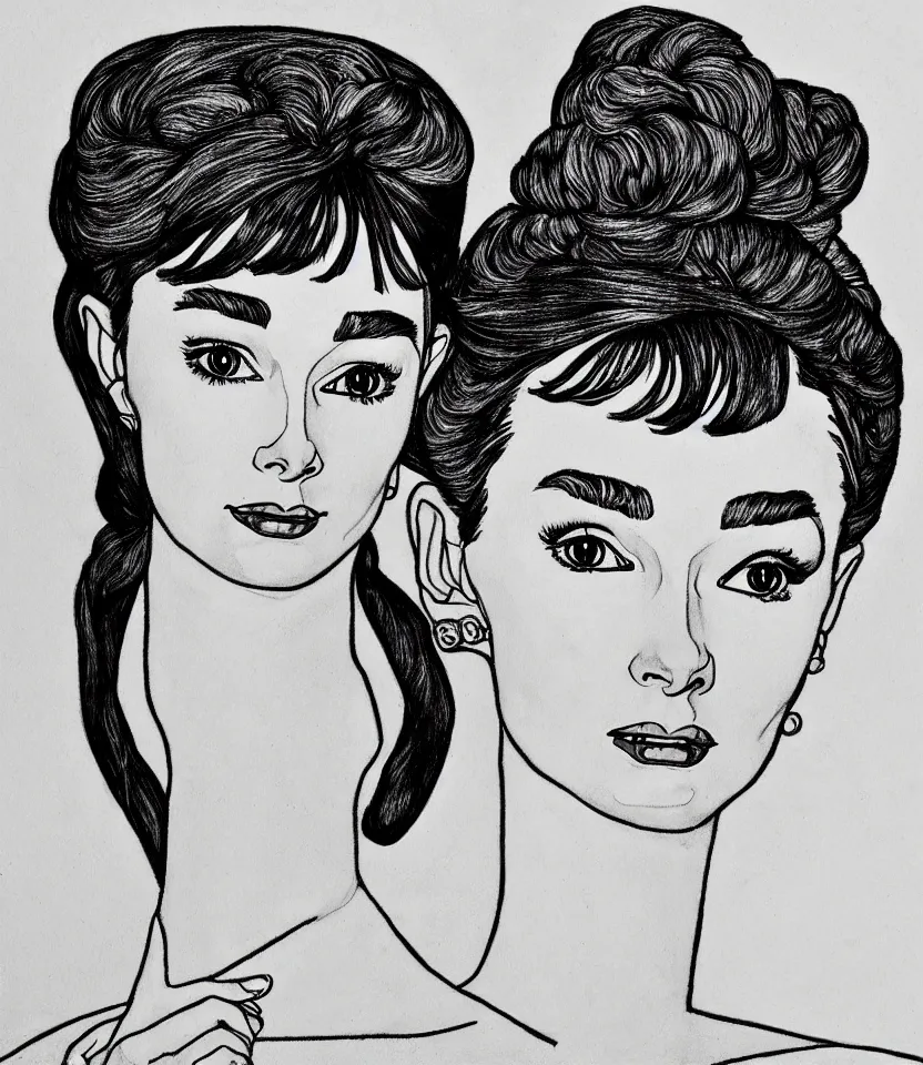 Image similar to gracefully detailed line art portrait of audrey hepburn, inspired by egon schiele.