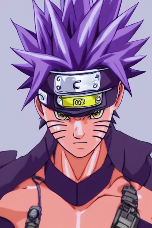 Image similar to close up of a naruto in smooth purple ninja uniform, blue spiked hair, muscular, intense, dramatic pose body of an ultrafine hyperdetailed illustration by kim jung gi, irakli nadar, intricate linework, sharp focus, bright colors, octopath traveler, final fantasy, unreal engine 5, global illumination, radiant light.