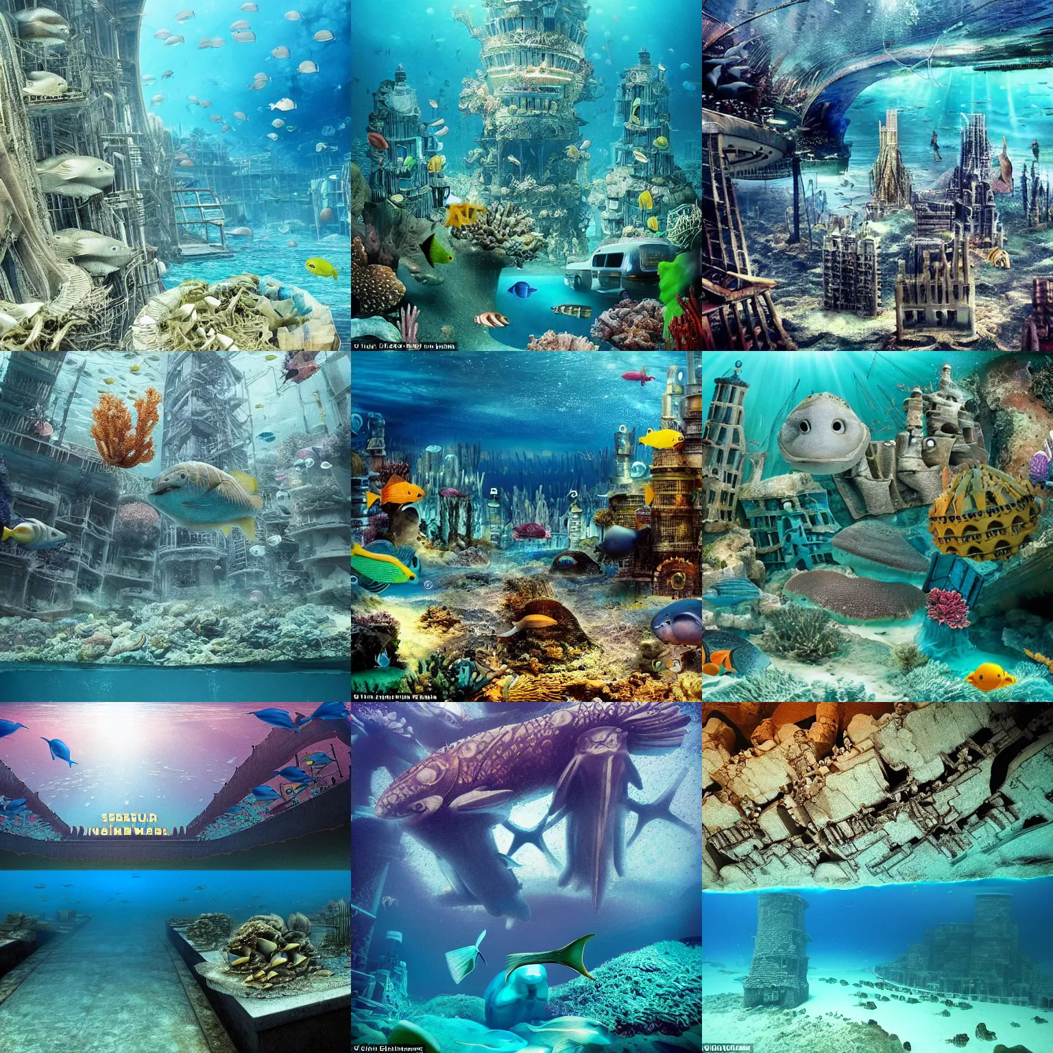 Prompt: The Underwater City: A bustling city that has been built underneath the waves. It\'s a bustling metropolis with all sorts of sea creatures swimming around.