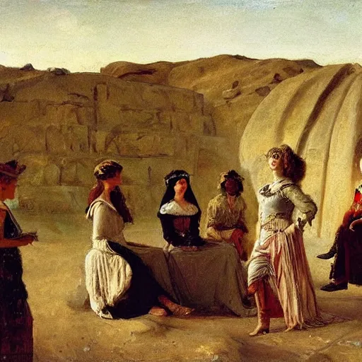 Image similar to female adventurer meeting the sphinx by alfred stevens