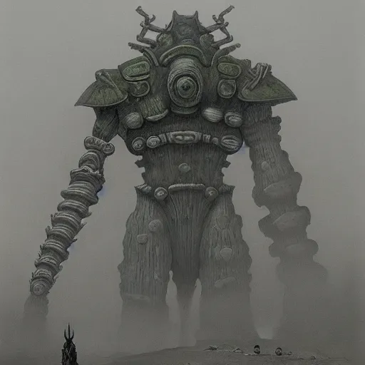 Image similar to Beetle Boss in style of shadow of the colossus by zdzisław beksiński