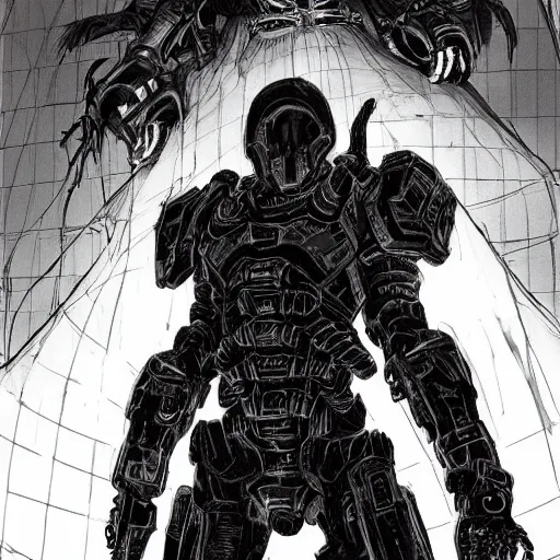 Image similar to doom slayer, tsutomu nihei art