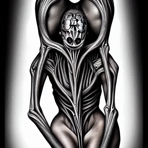 Image similar to beautiful contortionist girl inspired by giger