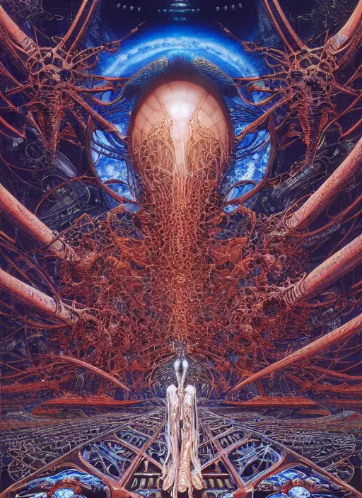 Prompt: an alien futuristic planet with technology and cities, masterpiece, by ayami kojima, karol bak, greg hildebrandt, and mark brooks, neo - gothic, intricate, rich deep colors. beksinski painting, part by takato yamamoto. 8 k masterpiece