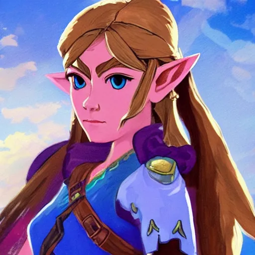 Image similar to a portrait of princess zelda from the legend of zelda breath of the wild, breath of the wild art style.