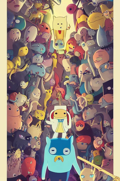 Image similar to Movie poster of Adventure Time , Highly Detailed, Dramatic, A master piece of storytelling, by Studio Ghibli, 8k, hd, high resolution print