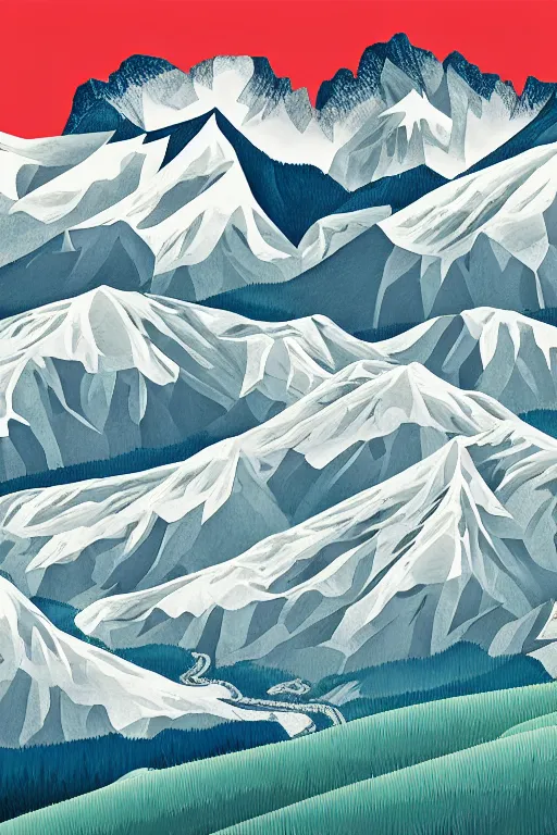 Image similar to alps, illustration, in the style of katinka reinke