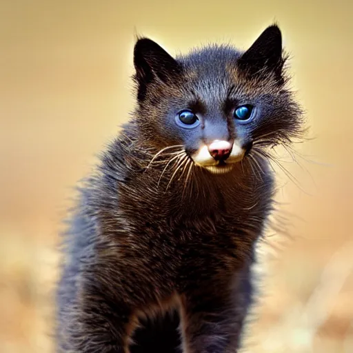 Image similar to a feline honeybadger - cat - hybrid, animal photography