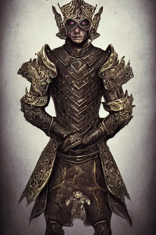 Prompt: man in ornate suit of armor imbued with magic, fantasy, medieval, character design, single character concept art, medium shot, rule of thirds,