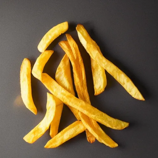 Prompt: photo of [ a single salted french fry chip ] shaped like that looks like stephen fry as a pixar character hybrid intercross mix cinematic lighting