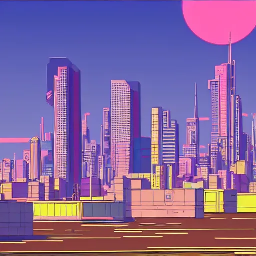 Prompt: a post - cyberpunk landscape in the style of hiroshi nagai