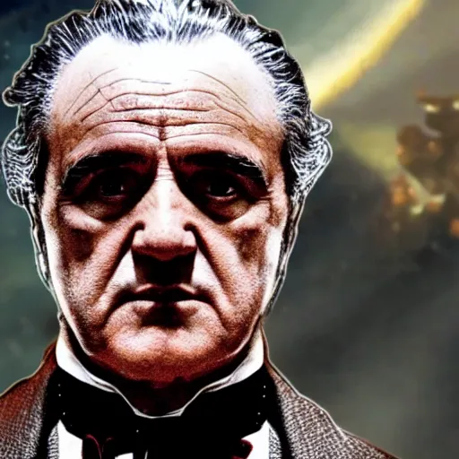 Prompt: film still of vito corleone as Star-Lord from guardians of the galaxy, 4k, insanely detailed, portrait