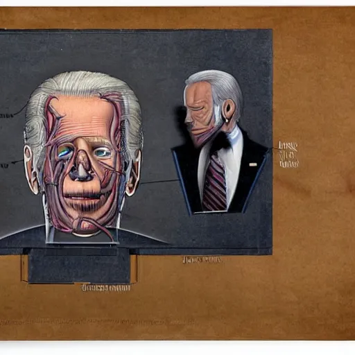 Image similar to anatomical diagram of a dissection of Joe Biden, by Barlowe