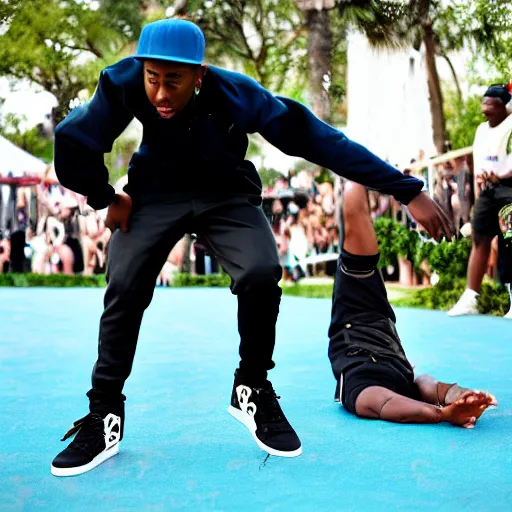 Prompt: Tyler the creator breakdancing in front of tyler the creator