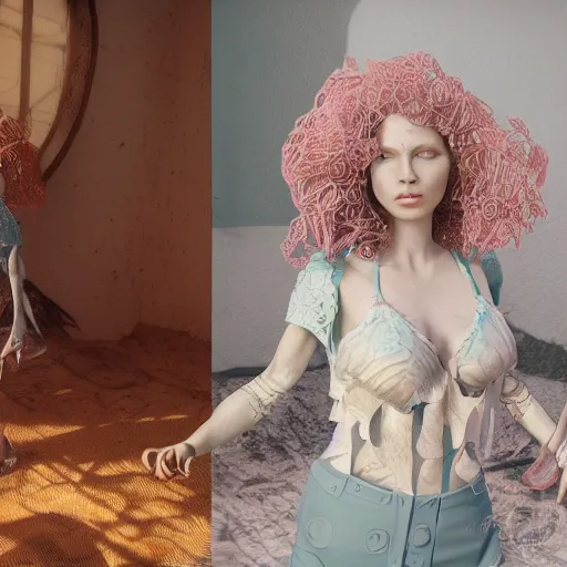 Image similar to cthulhy woman, clothes made out of flower, bedroom, ultra realistic, concept art, intricate details, highly detailed, photorealistic, octane render, 8 k