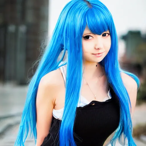Prompt: cute anime girl with blue hair