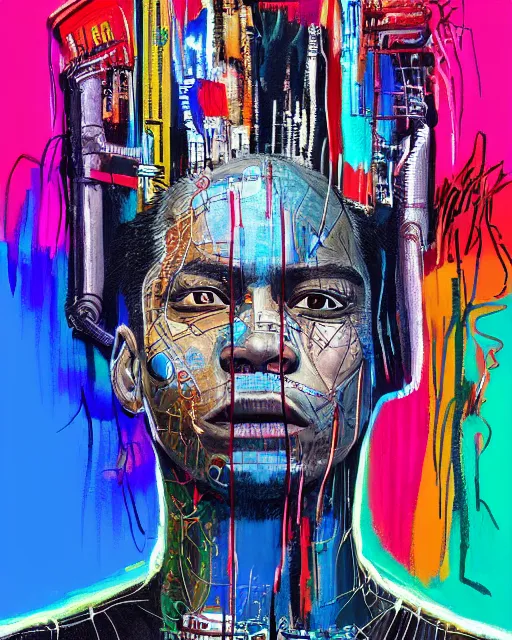 Prompt: a cyberpunk portrait of a spirit animal by jean - michel basquiat, by hayao miyazaki by artgerm, highly detailed, sacred geometry, mathematics, snake, geometry, cyberpunk, vibrant, water