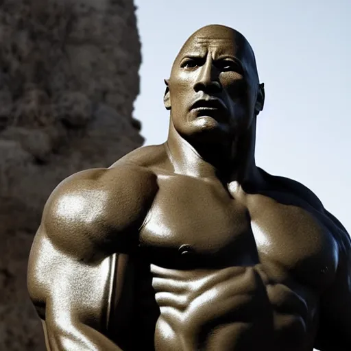 Prompt: Greek statue depicting Dwayne The Rock Johnson, photorealistic