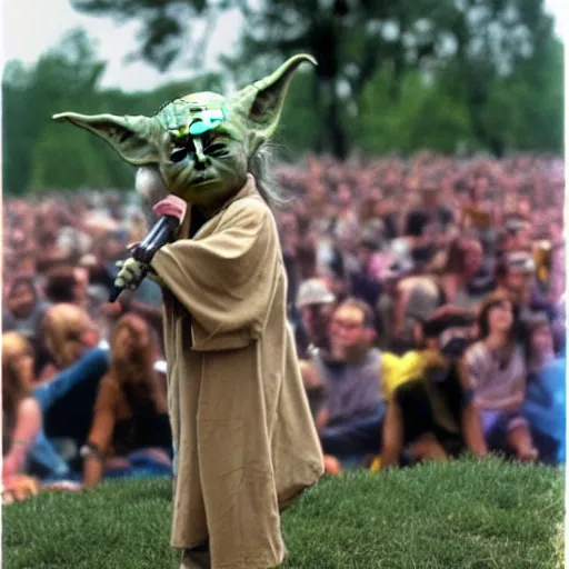 Image similar to yoda performing at woodstock