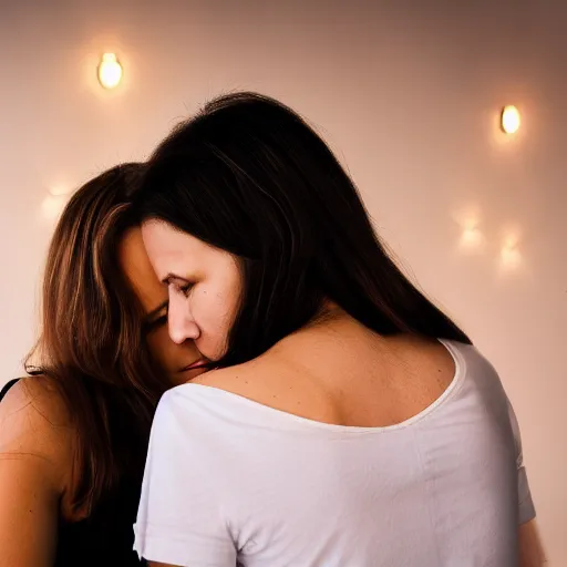 Image similar to photo of a beautiful angel woman comforting a woman